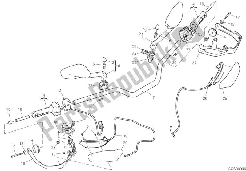Tutte le parti per il Manubrio del Ducati Multistrada 950 S Thailand 2020